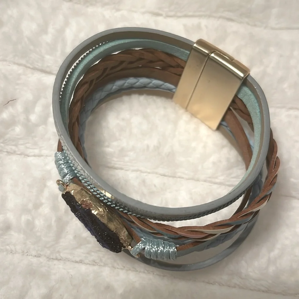 Iridescent Blue Stone Layered Bracelet